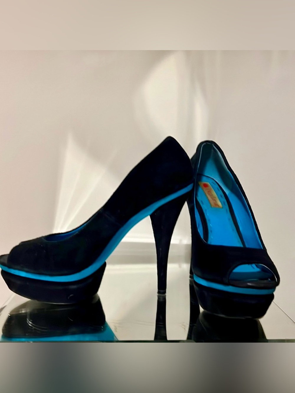 Black High Heel Pumps with Blue Trim - Women's Dress Heels